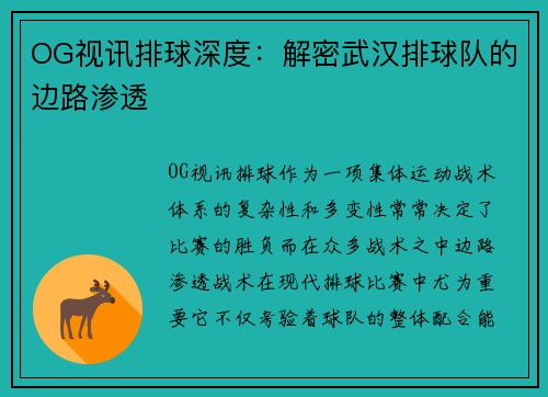 OG视讯排球深度：解密武汉排球队的边路渗透